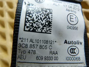 Ремень безопасности задний левый VW Passat CC 2008-2017 (3C8857805CRAA) — фото 9